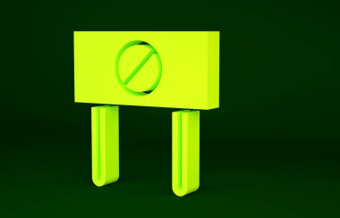 Yeşil arkaplanda sarı protesto simgesi izole edildi. Toplantı, protestocu, grev, konuşma, pankart, protesto pankartı, dilekçe, lider, broşür. Minimalizm kavramı. 3d illüstrasyon 3B canlandırma.