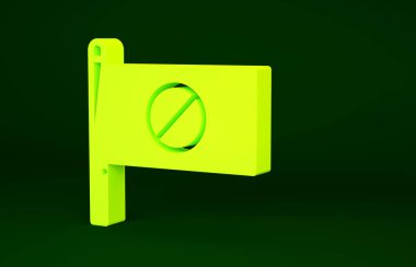 Yeşil arkaplanda sarı protesto simgesi izole edildi. Toplantı, protestocu, grev, konuşma, pankart, protesto pankartı, dilekçe, lider, broşür. Minimalizm kavramı. 3d illüstrasyon 3B canlandırma.