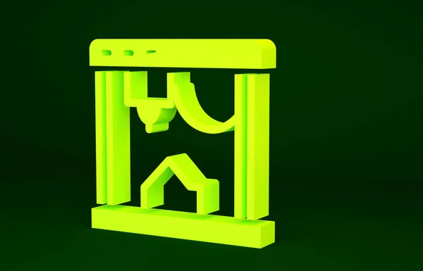 緑の背景に隔離された黄色の3Dプリンタアイコン 最小限の概念 3Dイラスト3Dレンダリング — ストック写真