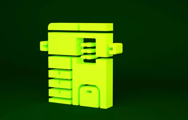 緑の背景に隔離された黄色のオフィス多機能プリンタのコピー機のアイコン 最小限の概念 3Dイラスト3Dレンダリング — ストック写真