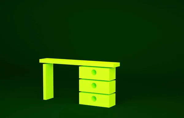 黄色のオフィスデスクアイコンの緑の背景に隔離された 最小限の概念 3Dイラスト3Dレンダリング — ストック写真