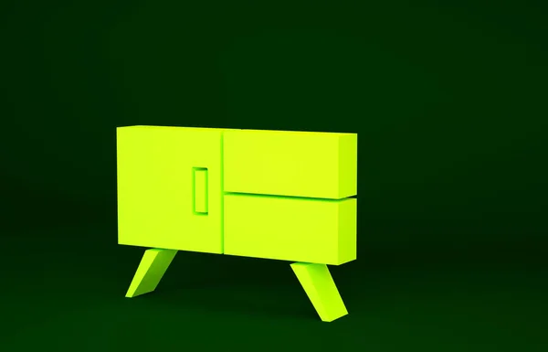 Pecho Amarillo Cajones Icono Aislado Sobre Fondo Verde Concepto Minimalista — Foto de Stock