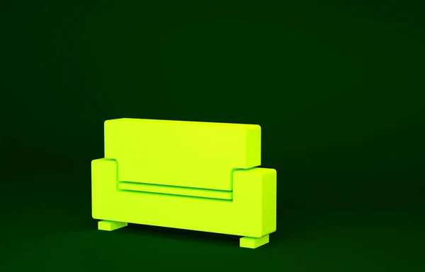 Yellow Sofa icon isolated on green background. Minimalism concept. 3d illustration 3D render.