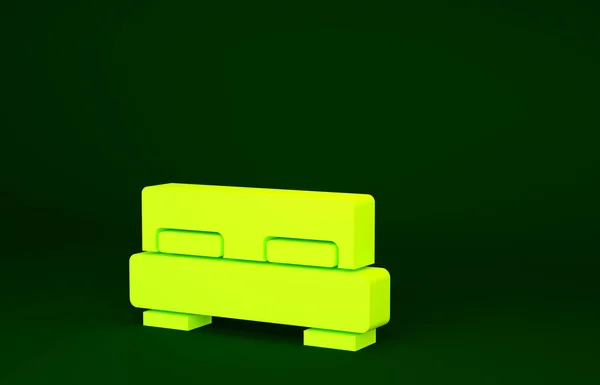 緑の背景に隔離された2人または1人のアイコンのための黄色の大きなベッド 最小限の概念 3Dイラスト3Dレンダリング — ストック写真