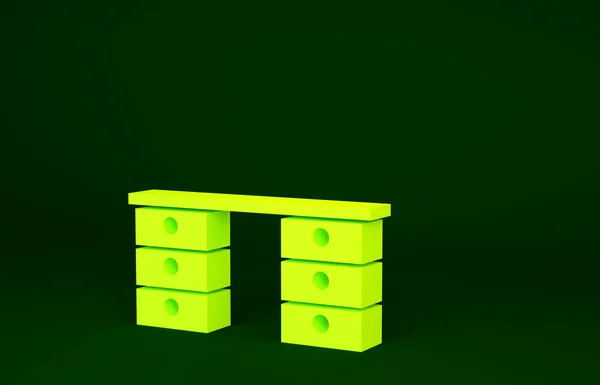 Yellow Office Desk Icon Isolated Green Background Minimalism Concept Illustration — Stock Photo, Image