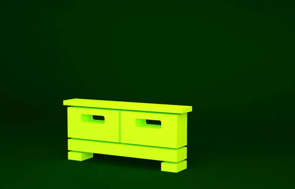 Yellow Chest of drawers icon isolated on green background. Minimalism concept. 3d illustration 3D render.