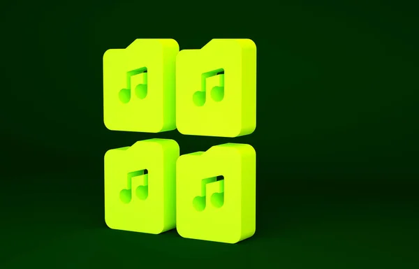 Κίτρινη Εικόνα Εγγράφου Μουσικής Απομονωμένη Στο Πράσινο Φόντο Waveform Μορφή — Φωτογραφία Αρχείου