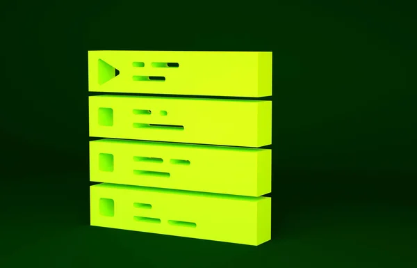 緑の背景に隔離された黄色の音楽プレイリストアイコン 最小限の概念 3Dイラスト3Dレンダリング — ストック写真