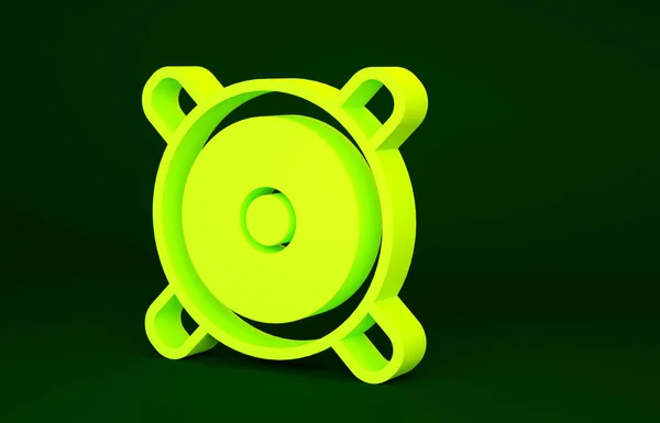 Yellow Stereo speaker icon isolated on green background. Sound system speakers. Music icon. Musical column speaker bass equipment. Minimalism concept. 3d illustration 3D render.