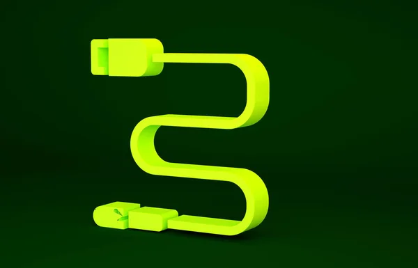 黄色のオーディオジャックアイコンは緑の背景に隔離されます 接続サウンド機器用オーディオケーブル プラグワイヤー 最小限の概念 3Dイラスト3Dレンダリング — ストック写真