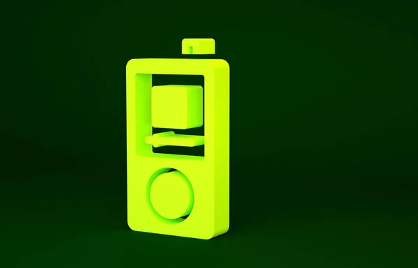 Gele Muziekspeler Pictogram Geïsoleerd Groene Achtergrond Draagbaar Muziekapparaat Minimalisme Concept — Stockfoto