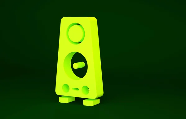 Yellow Stereo speaker icon isolated on green background. Sound system speakers. Music icon. Musical column speaker bass equipment. Minimalism concept. 3d illustration 3D render.