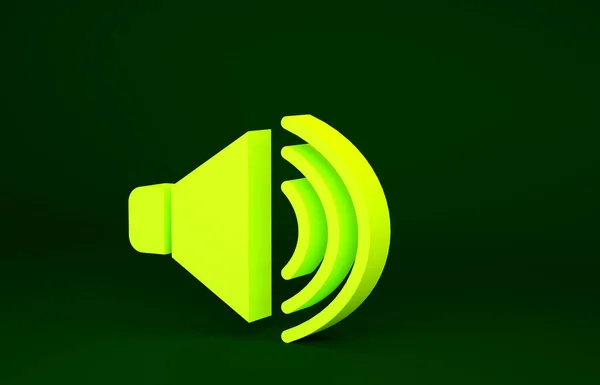 黄色のスピーカーボリューム オーディオ音声サウンドシンボル 緑の背景に隔離されたメディア音楽アイコン 最小限の概念 3Dイラスト3Dレンダリング — ストック写真