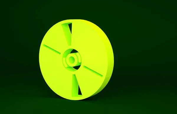 緑の背景に隔離された黄色のCdまたはDvdディスクアイコン コンパクトディスクサイン 最小限の概念 3Dイラスト3Dレンダリング — ストック写真