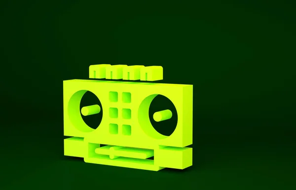 緑の背景に隔離された音楽アイコンを再生し 混合するための黄色のDjリモート レコードプレーヤーとリモートコントロールを備えたDjミキサー 最小限の概念 3Dイラスト3Dレンダリング — ストック写真
