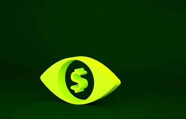 Olho Amarelo Com Ícone Dólar Isolado Fundo Verde Conceito Minimalismo — Fotografia de Stock