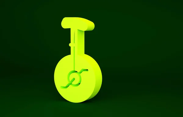 Gelbes Einrad Oder Einrädriges Fahrradsymbol Isoliert Auf Grünem Hintergrund Einrad — Stockfoto