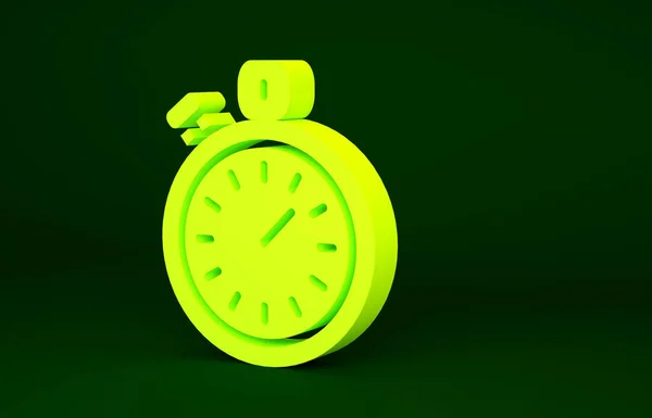 Ícone Amarelo Stopwatch Isolado Fundo Verde Sinal Temporizador Assinatura Cronómetro — Fotografia de Stock