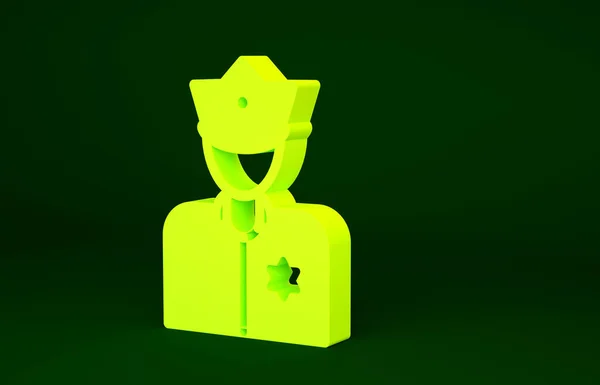 黄色の警察官のアイコンは緑の背景に隔離された 最小限の概念 3Dイラスト3Dレンダリング — ストック写真