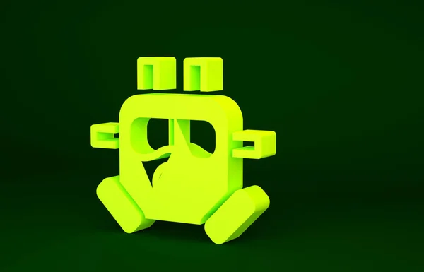 緑色の背景に隔離された黄色のガスマスクアイコン 呼吸器のサインだ 最小限の概念 3Dイラスト3Dレンダリング — ストック写真