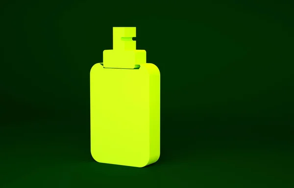 緑の背景に隔離された黄色のペッパースプレーアイコン ガスだ カプセウム自己防衛エアロゾル 最小限の概念 3Dイラスト3Dレンダリング — ストック写真