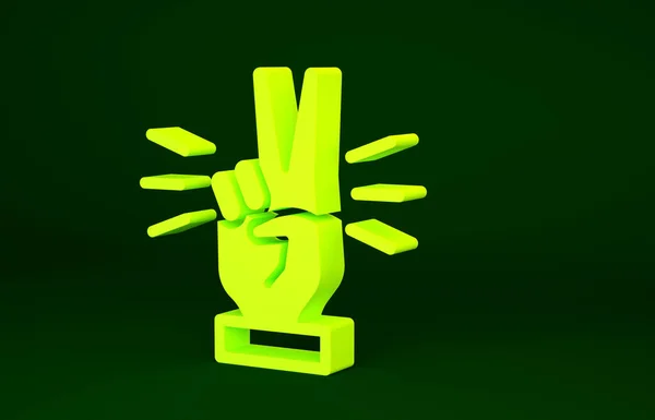 Gul Hand Visar Två Finger Ikon Isolerad Grön Bakgrund Segerhandtecken — Stockfoto