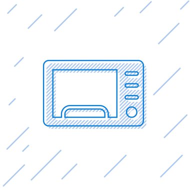 Mavi çizgi mikrodalga fırın ikonu beyaz arkaplanda izole edilmiş. Ev aletleri simgesi. Vektör.