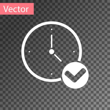 Şeffaf arkaplanda beyaz saat simgesi izole edildi. Zaman sembolü. Vektör.