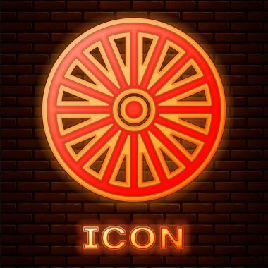 Duvarın arkasında izole edilmiş bir araba simgesi için parlayan neon alloy tekerleği. Vektör.