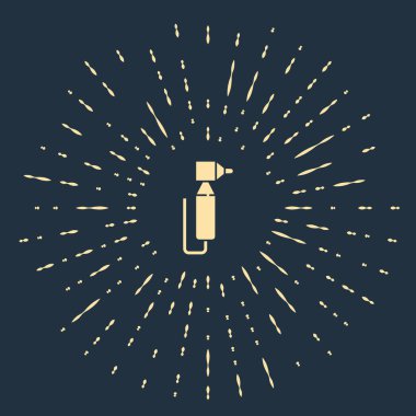 Bej Diş matkap simgesi mavi arkaplanda izole edildi. Delme ve öğütme aletleri için el işi. Soyut çember rastgele noktalar. Vektör.