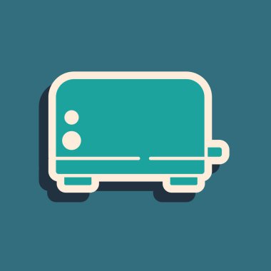 Yeşil arkaplanda yeşil tost makinesi simgesi izole edildi. Uzun gölge tarzı. Vektör.