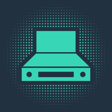 Yeşil Mutfak sökücü fan simgesi mavi arkaplanda izole edildi. Mutfak kaputu. Mutfak egzozu. Ev aletleri. Soyut çember rastgele noktalar. Vektör.