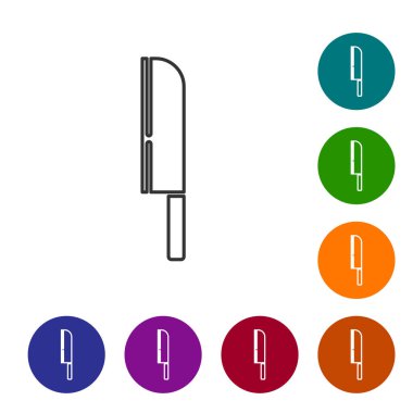 Siyah çizgi bıçak simgesi beyaz arkaplanda izole edildi. Çatal bıçak sembolü. Simgeleri renk daire düğmelerine ayarla. Vektör.