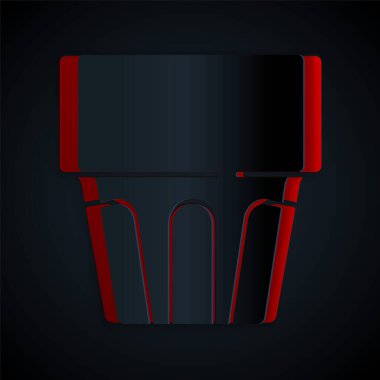 Kağıt kesiği, siyah zemin üzerinde su ikonu olan cam. Soda bardağı. Taze soğuk içecek sembolü. Kağıt sanatı tarzı. Vektör.