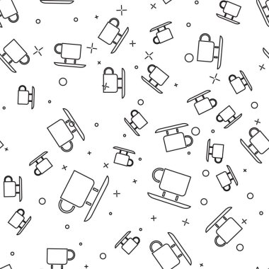 Siyah çizgi kahve fincanı ikonu beyaz arka planda kusursuz desen izole etti. Çay fincanı. Sıcak içecek kahvesi. Vektör.