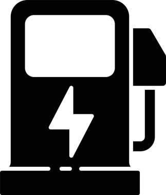 Siyah Elektrikli araba şarj istasyonu simgesi beyaz arka planda izole edildi. Eko elektrik yakıt pompası tabelası. Vektör.