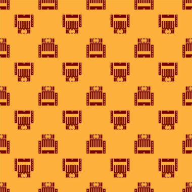 Kırmızı Otel Ukrayna bina ikonu kahverengi arka planda izole edilmiş pürüzsüz desen. Vektör.