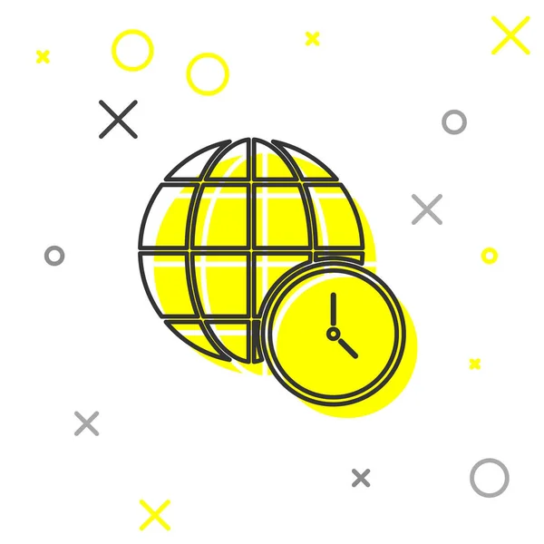 Línea Gris Icono Hora Mundial Aislado Sobre Fondo Blanco Reloj — Archivo Imágenes Vectoriales