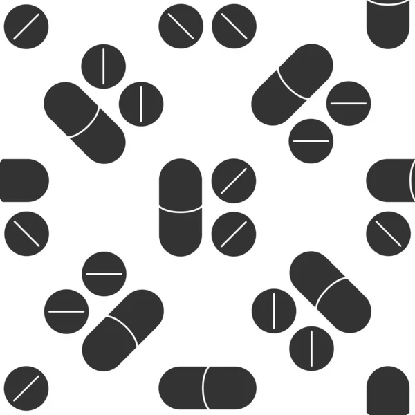 Grå Tandvärk Smärtstillande Tablett Ikon Isolerad Sömlös Mönster Vit Bakgrund — Stock vektor