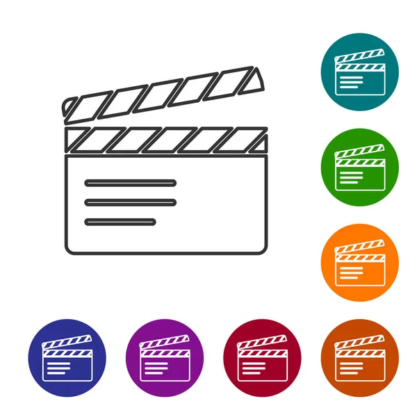 Black Line Movie Clapper Icon Isoliert Auf Weißem Hintergrund Filmklappbrett — Stockvektor