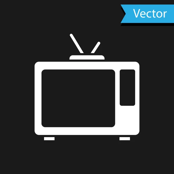 Icono Blanco Retro Aislado Sobre Fondo Negro Señal Televisión Vector — Vector de stock