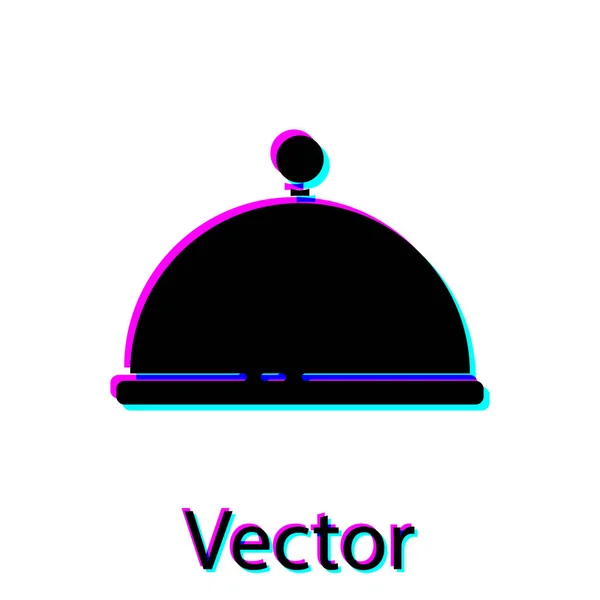 Черный Covered Иконой Еды Выделенной Белом Фоне Поднос Крышка Ресторан — стоковый вектор