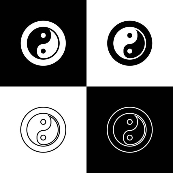 Set Yin Yang symbol of harmony and balance icon isolated on black and white background.  Vector.