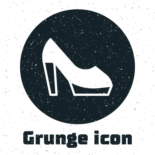 Grunge Damenschuh Mit High Heel Symbol Auf Weißem Hintergrund Monochrome — Stockvektor