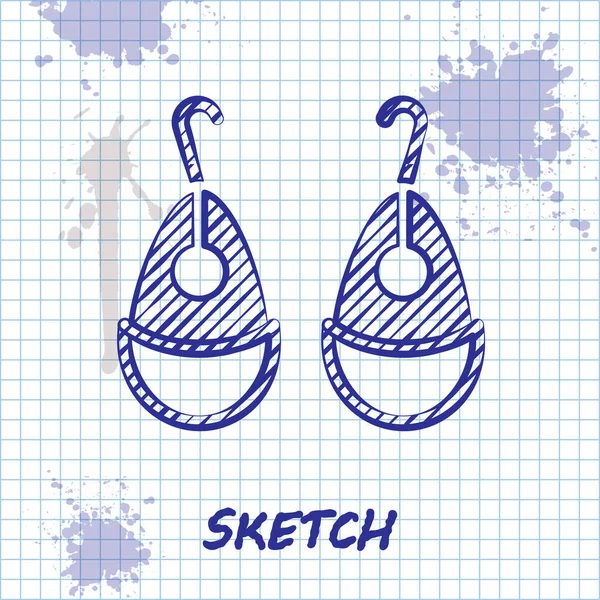 Sketch Line Earrings Icon Isolated White Background Jewelry Accessories Vector — Stock Vector