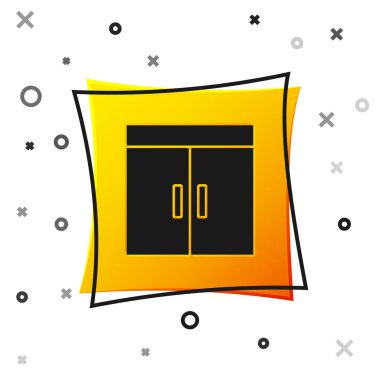 Siyah Gardırop simgesi beyaz arka planda izole edildi. Sarı kare düğme. Vektör.