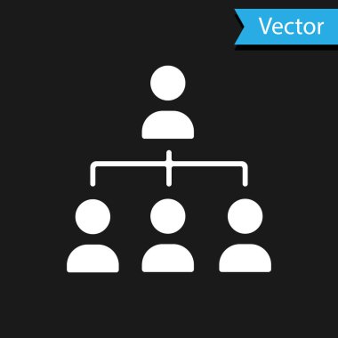 Beyaz İş Hiyerarşisi organizogram grafiksel bilgi simgesi siyah arkaplanda izole edildi. Kurumsal yapı grafik elementleri. Vektör.