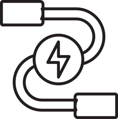 Siyah çizgili araba bataryası güç kablosu ikonu beyaz arka planda izole edildi. Vektör.