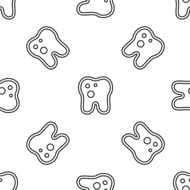 Taşıyıcı ikona sahip gri çizgili diş beyaz arka planda izole edilmiş pürüzsüz desen. Diş çürüğü. Vektör.