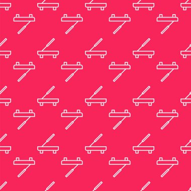 Beyaz çizgili spa çubuğu ahşap bir simge üzerinde izole edilmiş kırmızı arkaplanda dikişsiz desen. Tütsü çubuğu. Kozmetik prosedür aromaterapisi. Vektör.